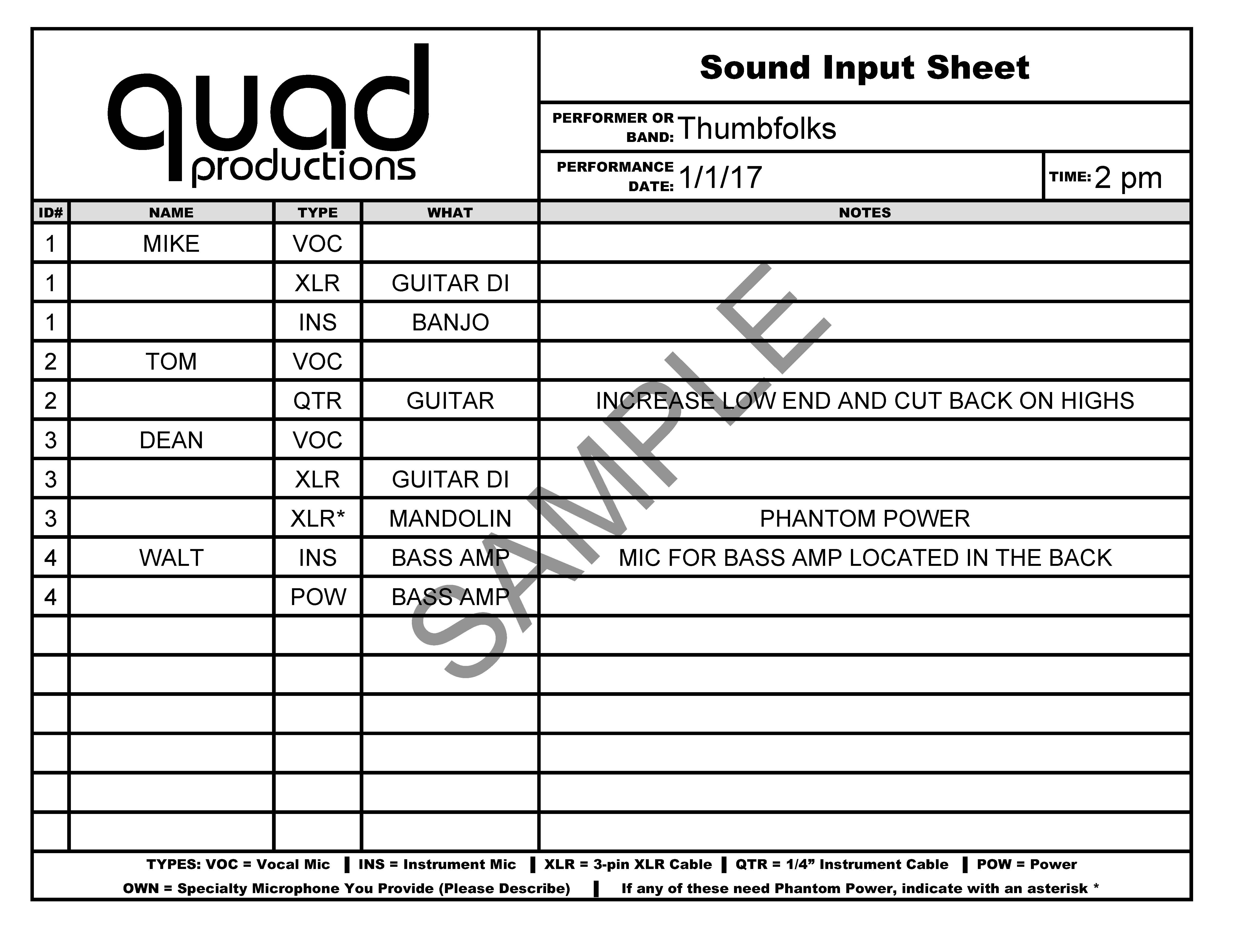 Sample Sound Input Sheet